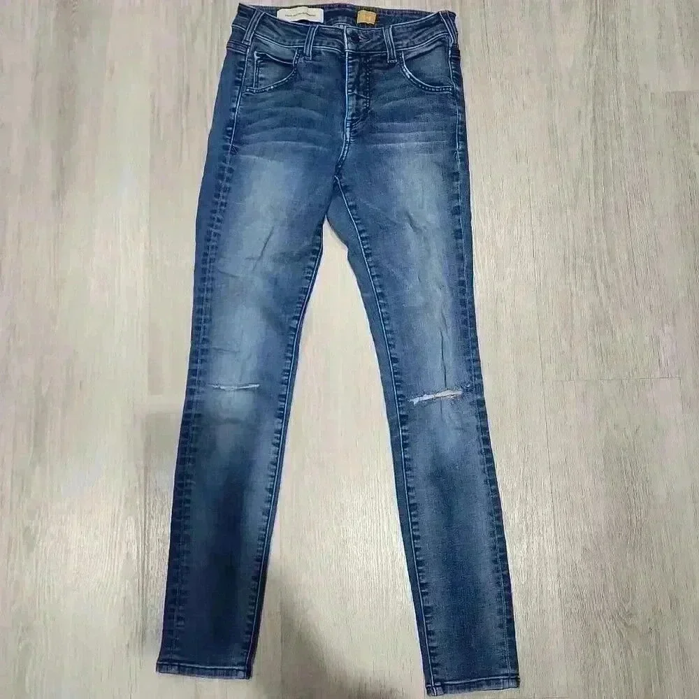 Pilcro and the Letterpress Women's Mid-Rise Distressed Skinny Jeans Blue Size 25 - Picture 1 of 9